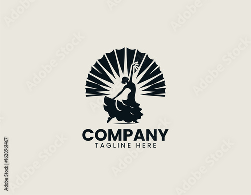 Dynamic silhouette illustration of a passionate flamenco dancer in a large elegant dress. Dance and Culture concept