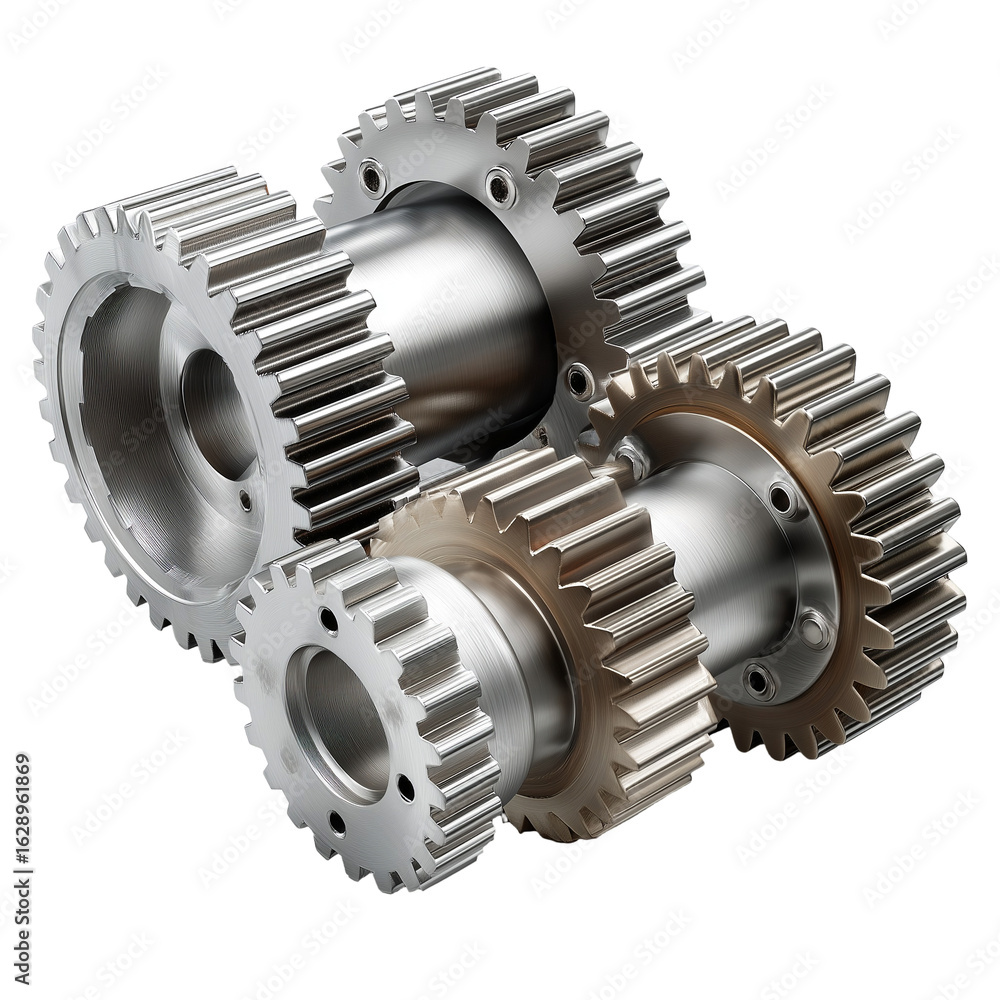 Precision engineering gears mechanical cogwheel machinery automotive parts isolated on transprint background Precision engineering gears mechanical cogwheel machinery automotive parts isolated on transprint background