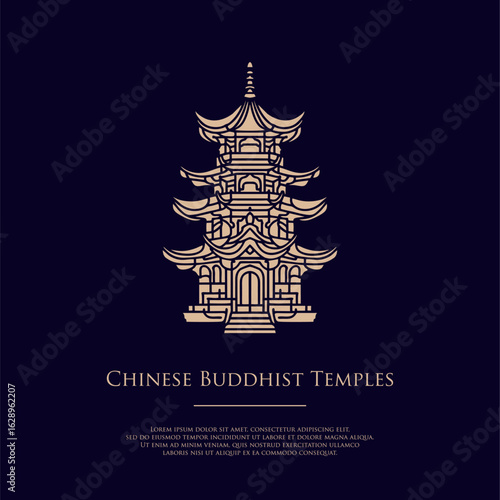 Chinese Buddhist Temples. Chinese Buddhist temples, pagoda architecture, religious structures, spiritual buildings, traditional Chinese architecture, Buddhist heritage, cultural landmark.