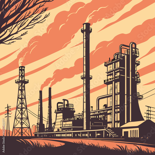 Industrial Plant Silhouette at Sunset
