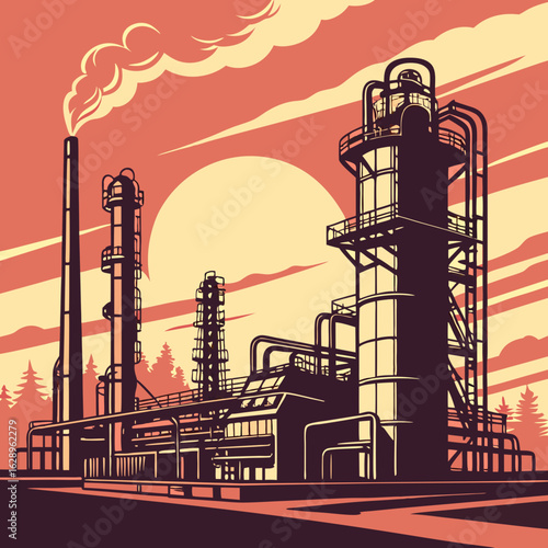 Industrial Plant Silhouette at Sunset