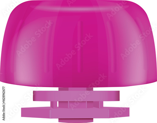 Plastic realistic mockup of doy pack lid, bright pink, thread.
