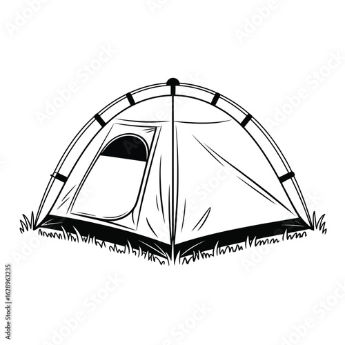 Hand drawn sketch of a camping tent set up on grass