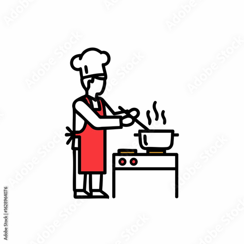 Chef Cooking on Stove with Pot, Culinary Illustration for Food Blogs, Recipe Websites, Kitchen Art, Cooking Classes, and Culinary Education
