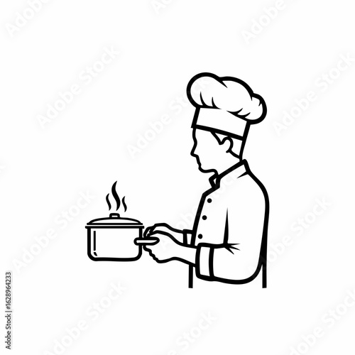 Chef Holding a Steaming Pot in a Minimalistic Style for Cooking Blogs, Culinary Websites, Recipe Cards, and Food Education Content  