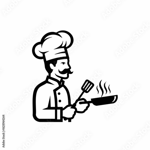 Chef Cooking with Spatula in Frying Pan for Culinary Blogs, Restaurant Promotions, Food Websites, Cooking Classes, and Kitchen Art Designs  