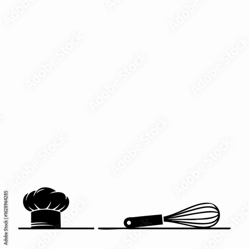 Chef Hat and Whisk Minimalistic Illustration for Culinary Blogs, Cooking Classes, Recipe Websites, Food Education, and Kitchen Design  