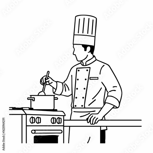 Chef Cooking in Kitchen with Pot for Culinary Blogs, Recipe Websites, Cooking Classes, Food Education, and Professional Kitchen Content  