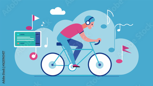A cycling class with a playlist curated specifically for the theutic benefits of music targeting emotions and feelings.. Vector illustration