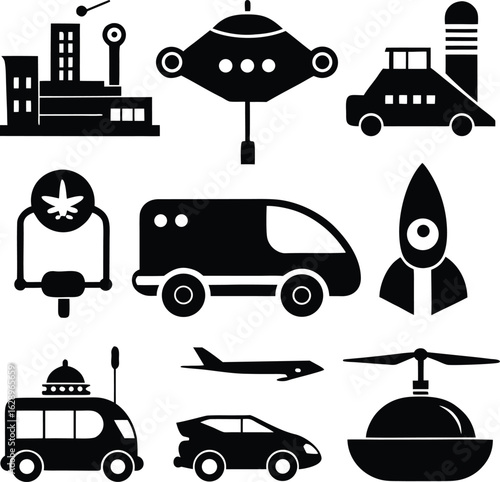 Futuristic vehicle silhouettes collection vehicles