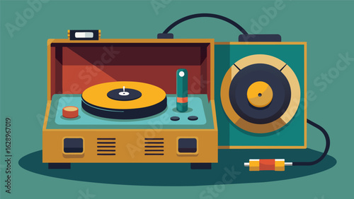 A record player with a builtin amplifier and headphone jack for private listening. Vector illustration