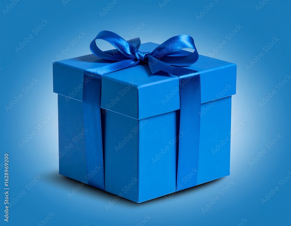 Fototapeta premium Blue gift box, vibrant ribbon