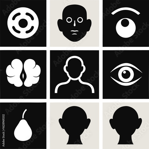 Human sensory organ icons silhouette