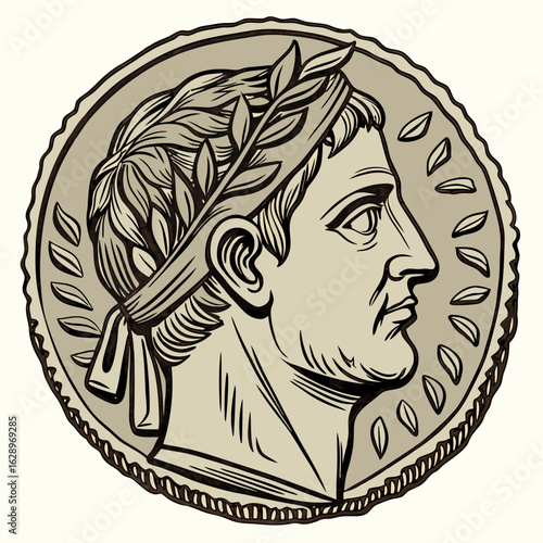 Detailed Illustration of an Ancient Roman Coin Featuring an Emperor's Profile