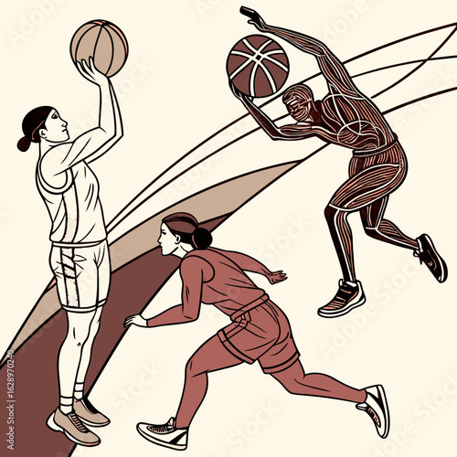 Dynamic Women's Basketball Game Illustration