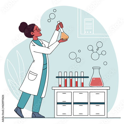 Excited Female Scientist Conducting an Experiment in a Bright Laboratory