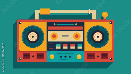 A retrostyled record player with a builtin cassette deck for easy conversion of vinyl to tape. Vector illustration
