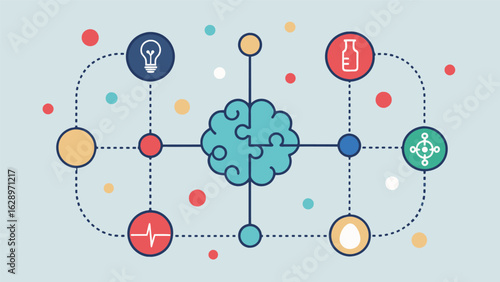 A connectthedots puzzle with each line representing a different stage of psychiatric treatment diagnosis assessment therapy. The final dot to connect.
