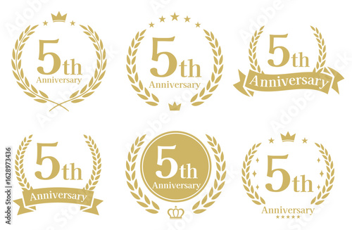 5周年記念、アニバーサリーのロゴベクターイラストセット