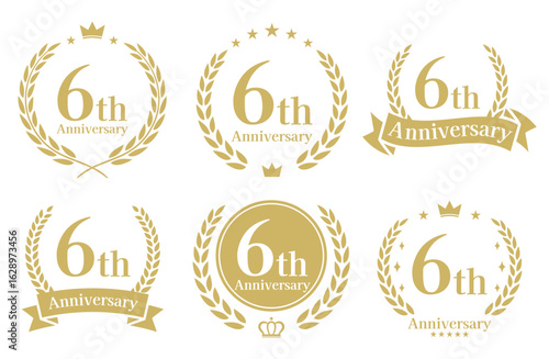6周年記念、アニバーサリーのロゴベクターイラストセット