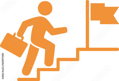 Career growth and success climbing steps to reach target goal