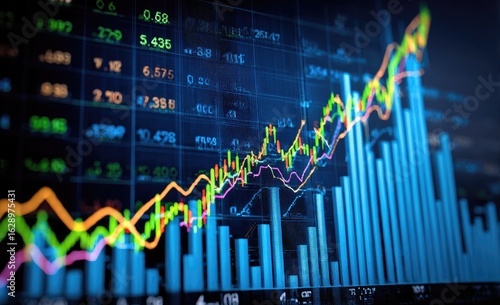Stock market charts showing upward trend
