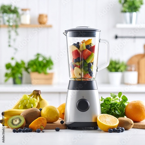 Fresh fruit smoothie ingredients in a blender