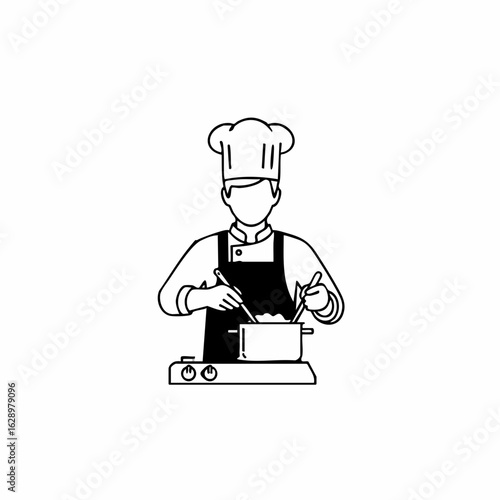 Chef Cooking in Kitchen with Pot on Stove for Culinary Blogs, Recipe Websites, Cooking Classes, Food Education, and Kitchen Awareness Content  