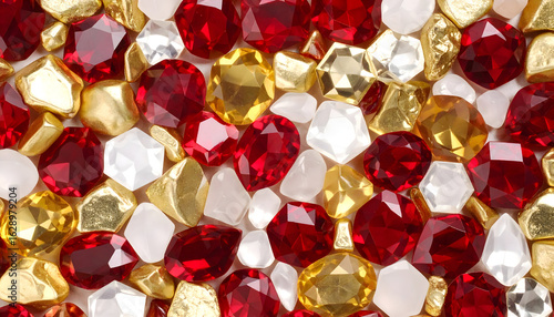 Red and Gold Gemstones Scattered Luxurious Background