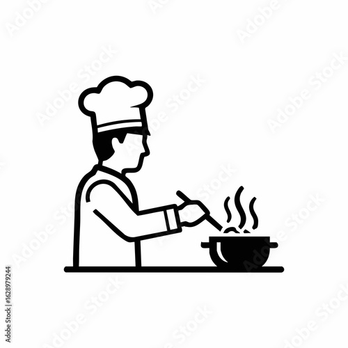 Chef Cooking in Kitchen with Steaming Pot for Culinary Blogs, Recipe Websites, Food Education, Cooking Workshops, and Culinary Arts Awareness  