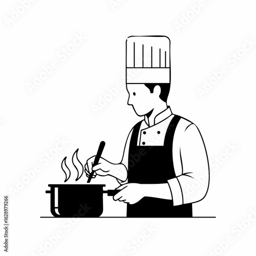 Chef Stirring Pot with Steam Rising for Culinary Blogs, Recipe Websites, Cooking Tips, Food Education, and Kitchenware Promotions  