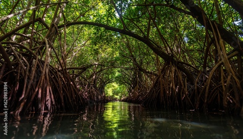Tranquil mangrove river water view