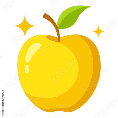 Golden apple shining on a fully vector on white background.