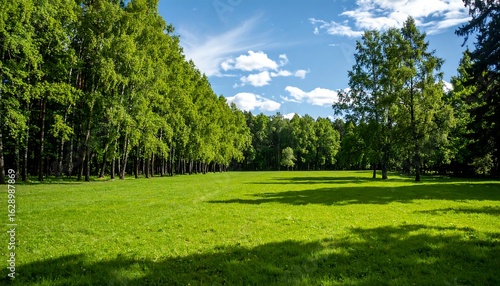 Fototapeta Naklejka Na Ścianę i Meble -  Lush parkland under a summer sky