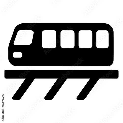 Monorail elevated train icon with transparent background in black and white style
