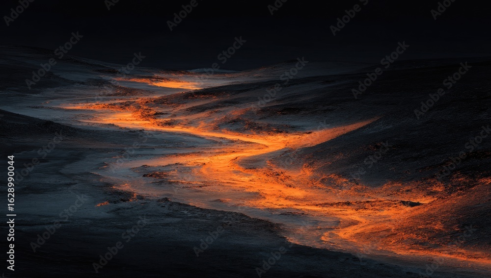 Naklejka premium Sunrise glows on a winding desert path