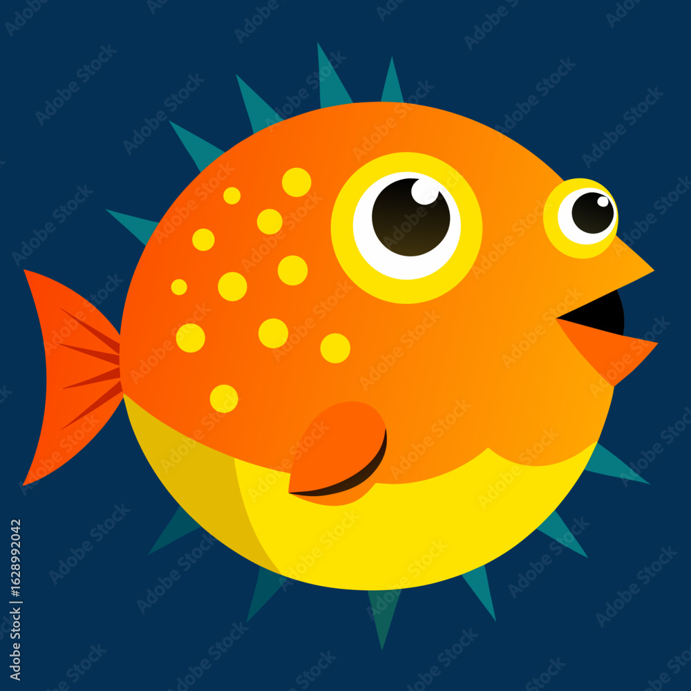 Naklejka premium Cute cartoon pufferfish with big eyes and spikes