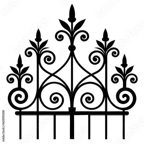 Ornate black wrought iron gate with fleur de lis accents