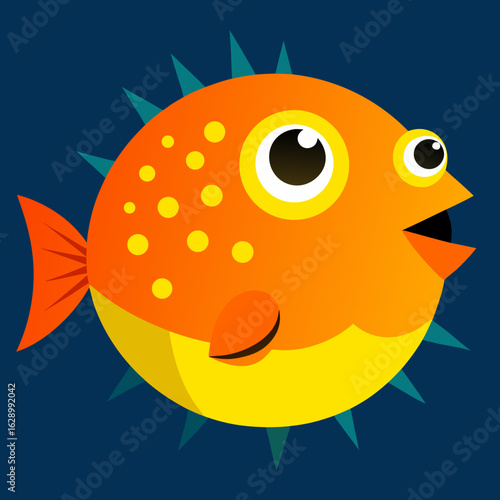 Cute cartoon pufferfish with big eyes and spikes