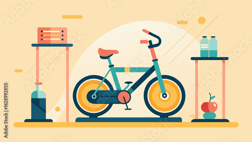 A compact indoor cycling session utilizing a mini exercise bike or resistance bands for a fullbody burn.. Vector illustration