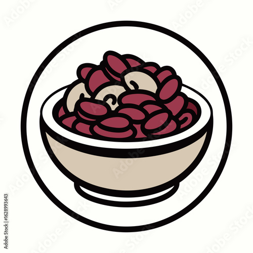 Simple illustration of a bowl filled with red kidney beans and white beans