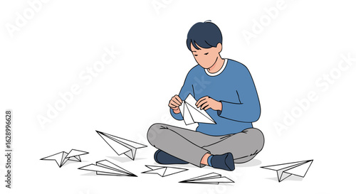 Boy's Dream: Handcrafting Paper Airplanes and Sending Imagination Skyward Flight of Fancy Dreams