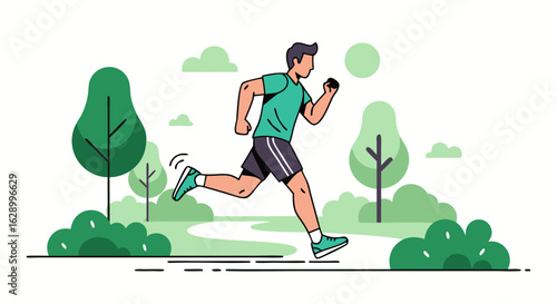 Energetic Jog Through Lush Park: A Vibrant Illustration of Health and Fitness Outdoors