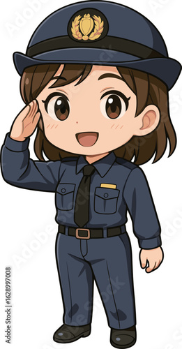 敬礼している婦警さんのイラスト