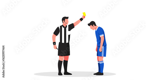 Referee Issuing a Yellow Card to a Soccer Player During a Match Penalty  Notification of a Foul Play Enforcement of Rules by the Official