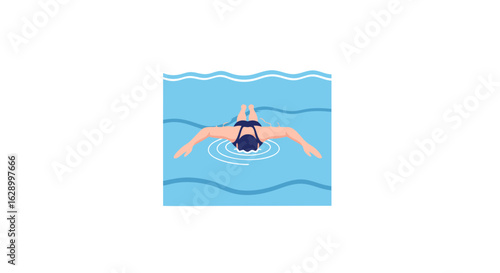 Illustration of a swimmer gracefully moving through blue water showing peaceful tranquility in aquatic sports and recreation for leisure and fitness
