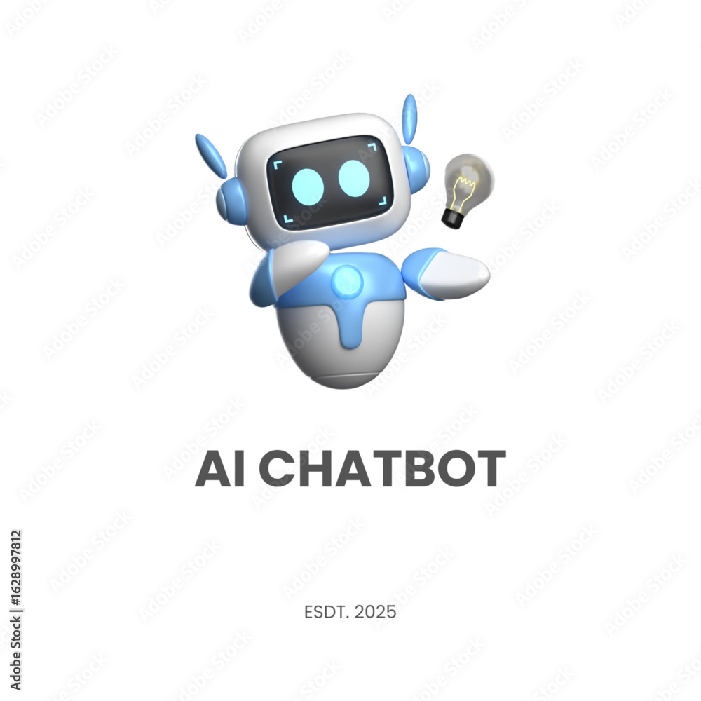 Fototapeta premium Cute AI Chatbot Logo Icon – Friendly Robot Assistant for Technology and Communication
