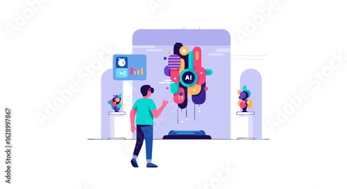 Augmented reality exploration of AI art in virtual museum setting enhanced experience innovative display interactive exhibits visual immersion