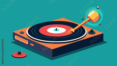 A record being p on a turntable and then flipped over to play the other side with the needle creating small jumps and bounces. Vector illustration