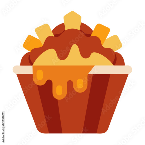 Poutine with rich beef gravy and cheese vector on white background.